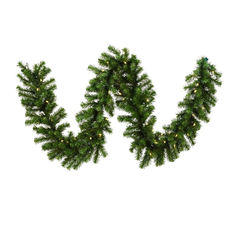 Vickerman 9' Douglas Fir Artificial Christmas Garland - Warm White LED Lights - Faux Fir Christmas Garland - Indoor Outdoor Garland - Reliable and Durable image number 0