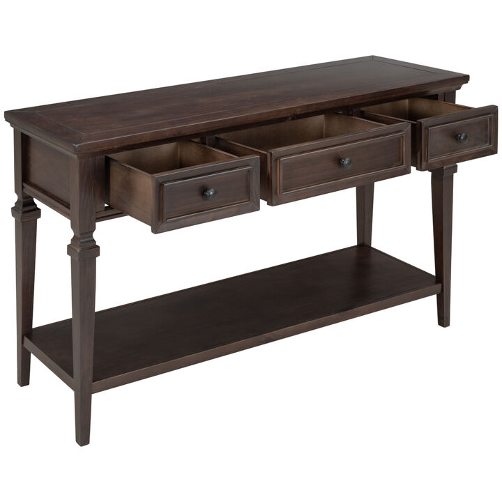 Whisen Classic Retro Style Console Table with 3-Top Drawers and Open Shelf