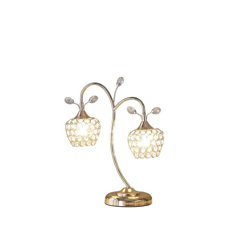Floral Tree Design Metal Table Lamp with Dome Shade and Crystals, Gold - Benzara image number 7