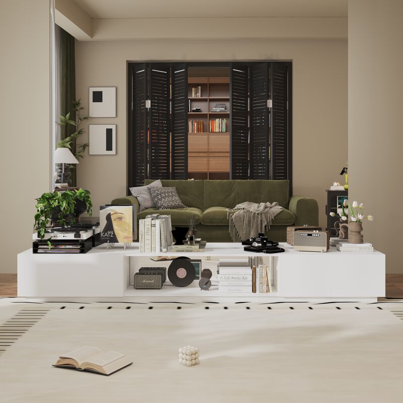 FUFU&GAGA Modern Black 2-Drawer 1-Shelf TV Cabinet (109.4" W x 15.7" D x 14.9" H), Black