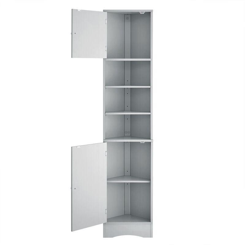 Whisen Multi-Functional Verticle Corner Cabinet, Tall Bathroom Storage Cabinet with Two Doors and Adjustable Shelves