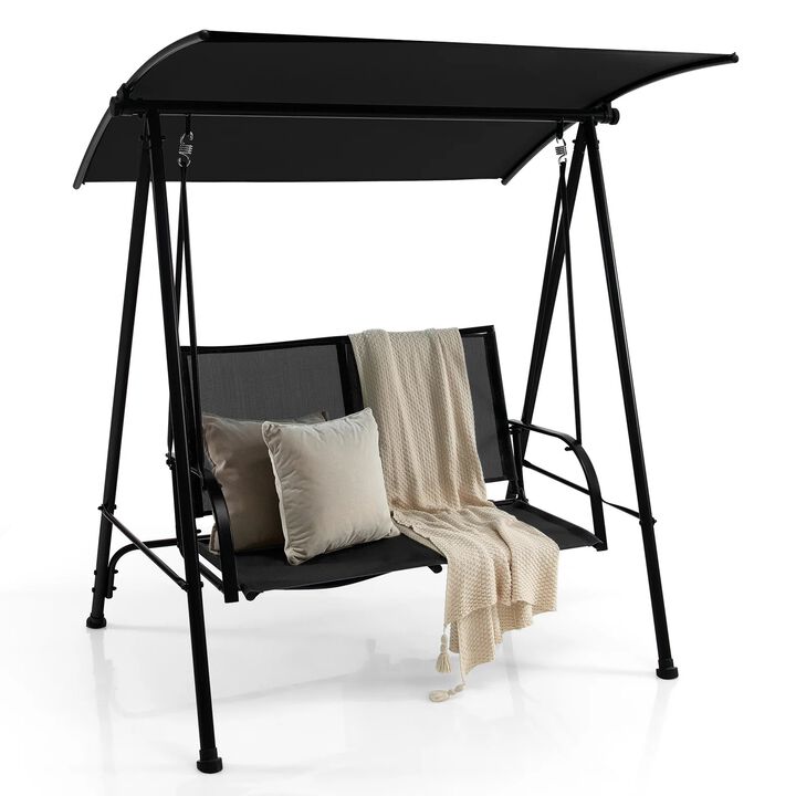 Mondawe 2-Seat Outdoor Canopy Swing with Comfortable Fabric Seat and Heavy-duty Metal Frame