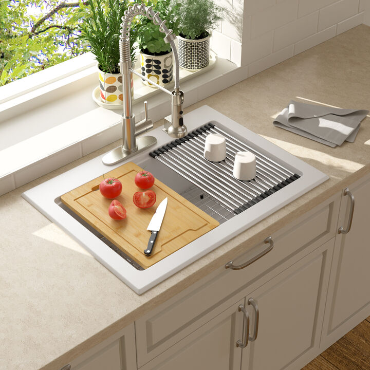30x22x10 Inch White Granite Composite Drop In Workstation kitchen Sink Single Bowl Quartz Kitchen Sink With Beveled Edge
