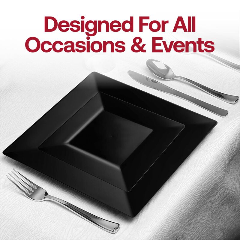 9.5" Black Square Plastic Dinner Plates (120 Plates) image number 6