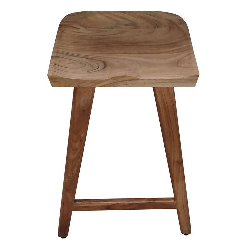 Tisa 24 Inch Backless Counter Height Stool, Handcrafted Saddle Seat in Natural Brown Acacia Wood image number 1