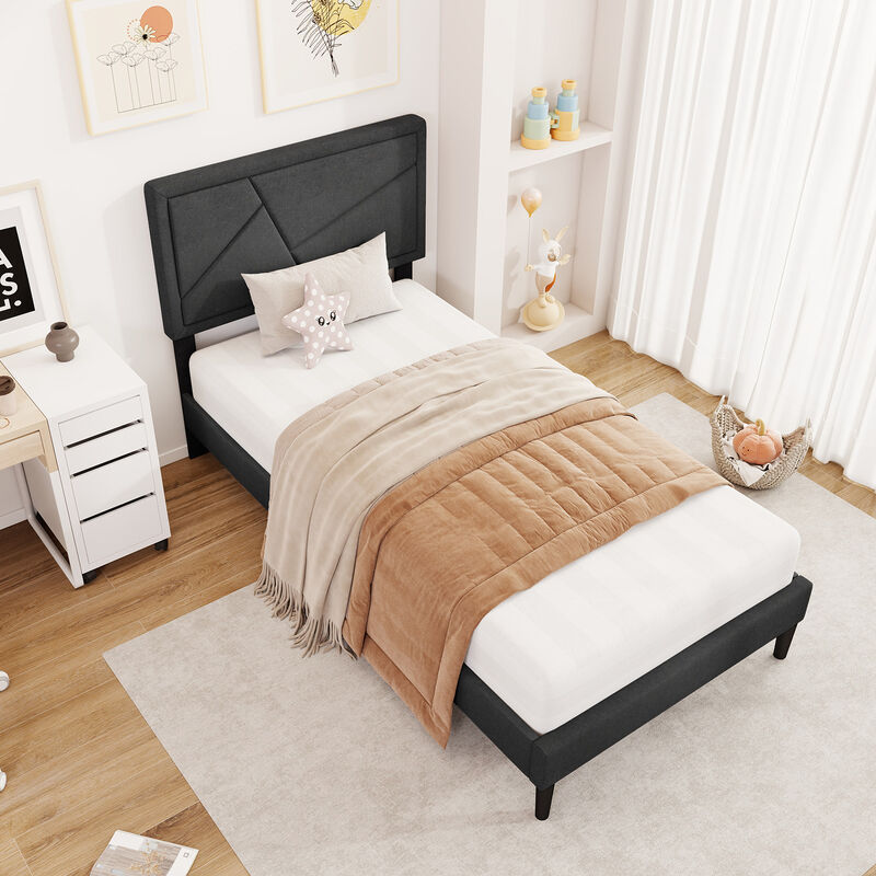 Upholstered Platform Bed Frame with Tall Headboard for Modern Bedroom Style