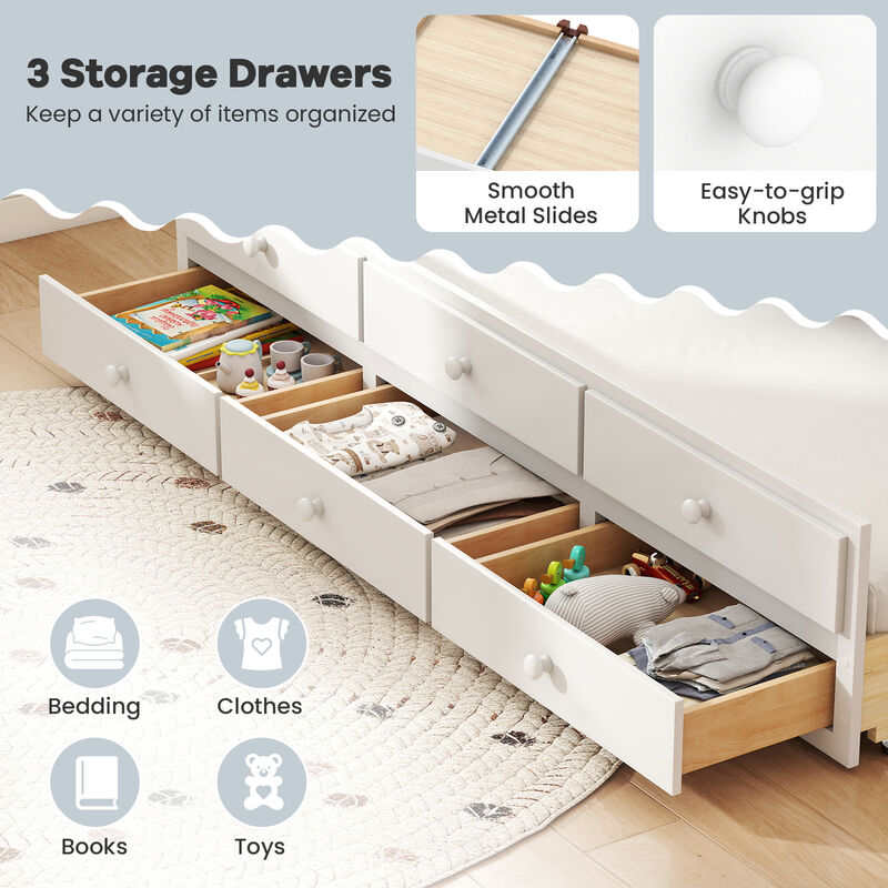 White Full Bed with Twin Trundle and 3 Built-In Storage Drawers image number 6