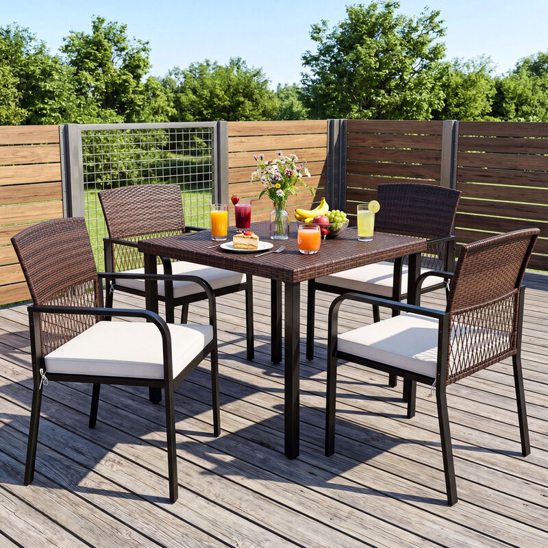 Set of 4 Outdoor Patio Dining Chairs with Cushions and Leveling Feet image number 6