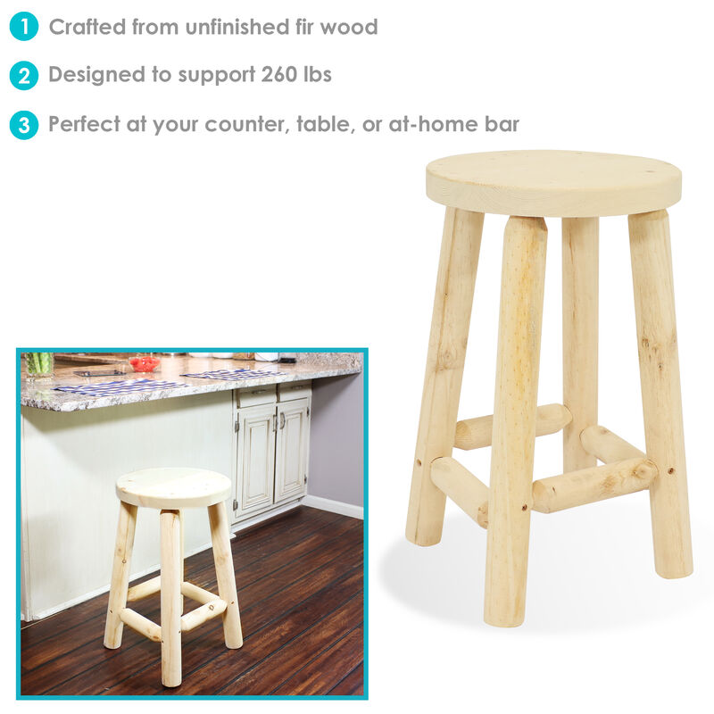 Sunnydaze Rustic Unfinished Fir Wood Indoor Backless Counter-Height Stool