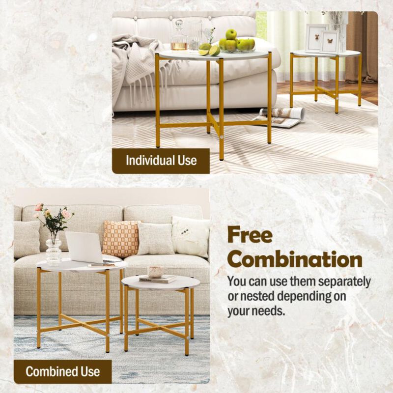 Hivvago Round Coffee Table Set of 2 with Heavy-Duty Metal Frame