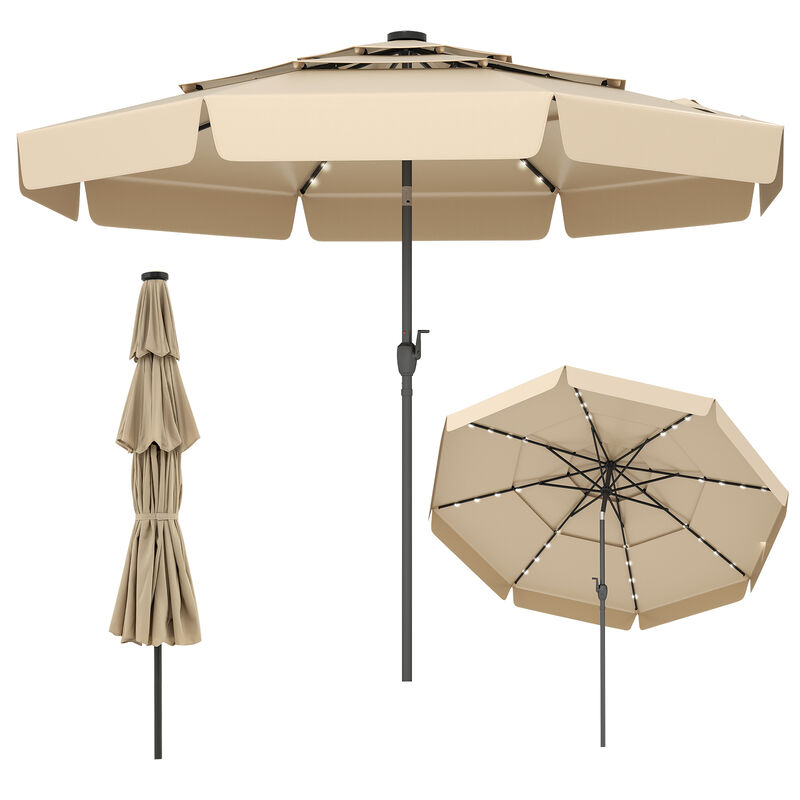 3-Tier Solar LED Outdoor Umbrella &ndash; Breathable Top with Air Circulation