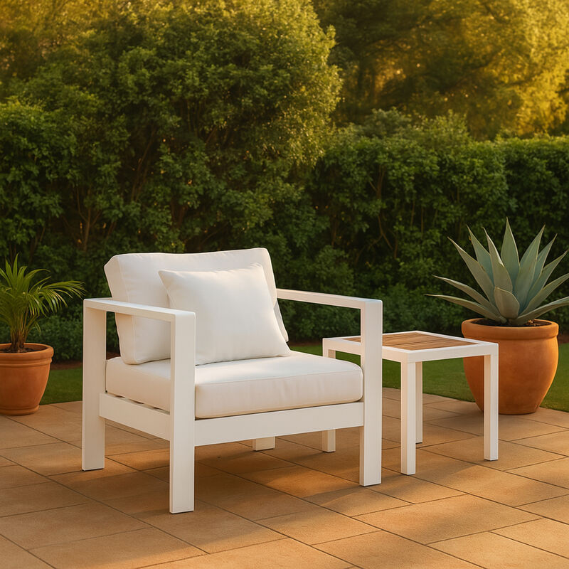 Meridian Furniture Nizuc White Water Resistant Fabric Outdoor Patio Aluminum Arm Chair image number 1