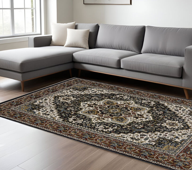HomeRoots Medallion Area Rug With Fringe