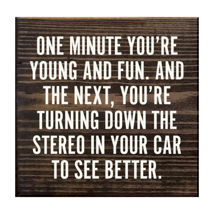 Funny Aging Quote Wood Sign One Minute You're Young and Fun Rustic Home Wall Decor