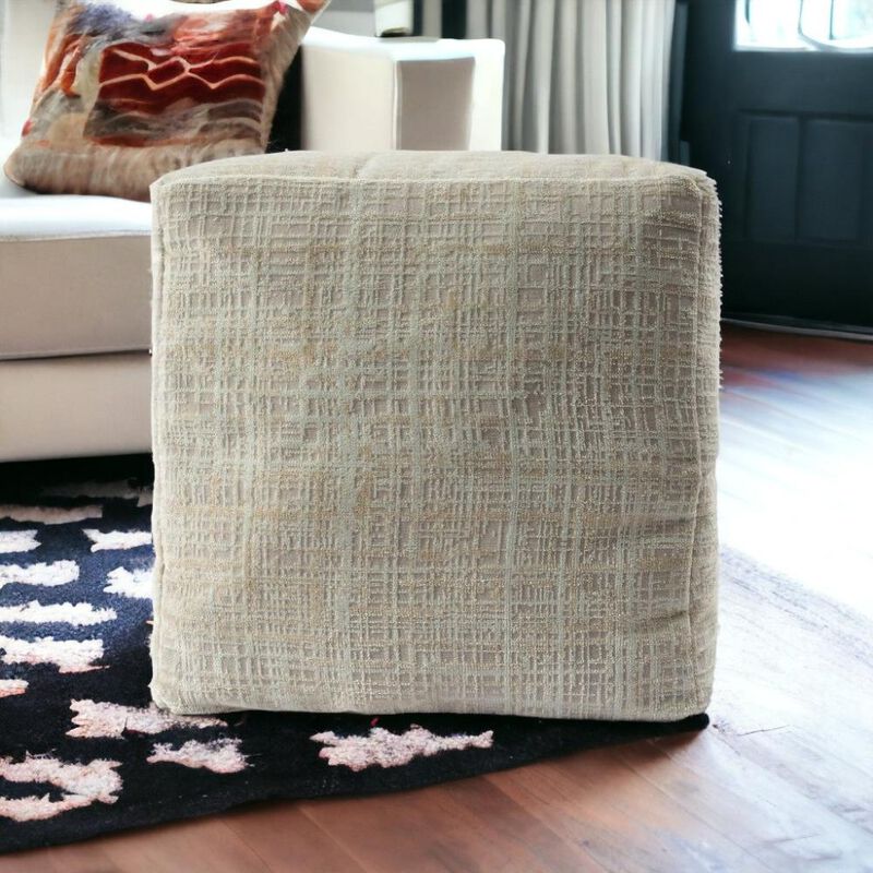 Hivvago 18 Inch Beige Abstract Pouf Ottoman