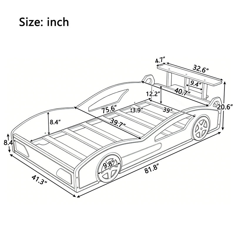 Merax Kids Race Car Bed with Side Safety Rails & Storage Space, Sturdy Frame image number 4