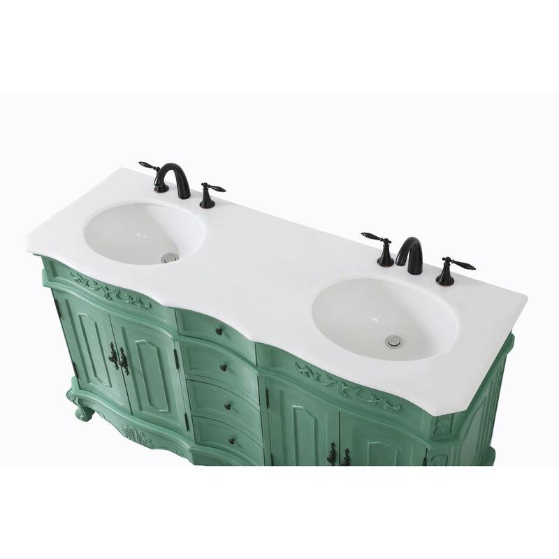 Elegant Kitchen and Bath 60 inch double Bathroom vanity in vintage mint