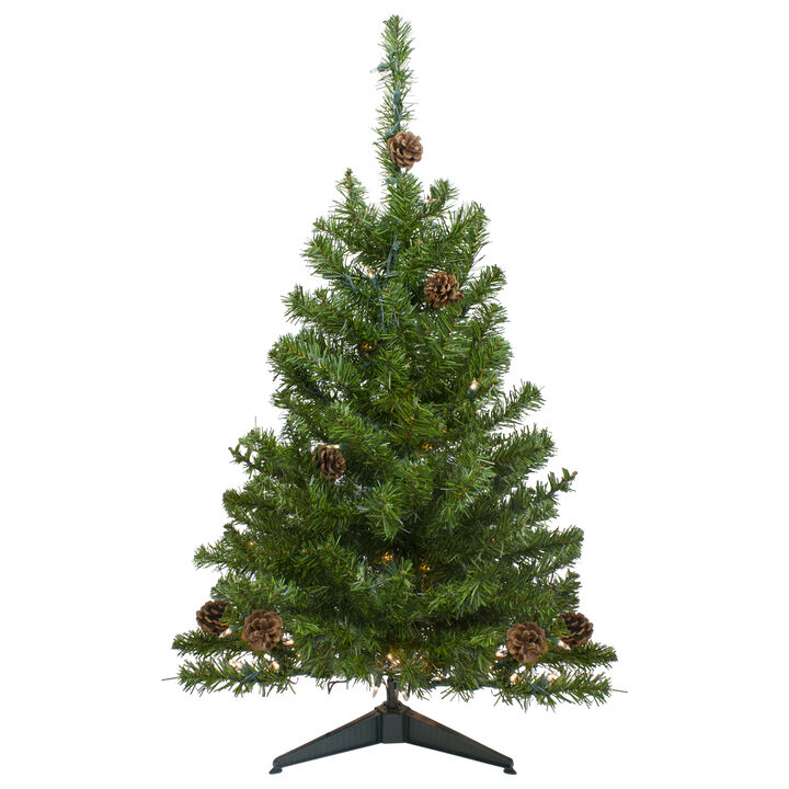 3' Pre-Lit Canadian Pine with Pine Cones Artificial Christmas Tree - Clear Lights