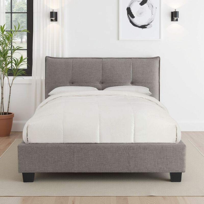 Amy Low Profile King Bed, Tufted Linen, Wide Storage, Gray