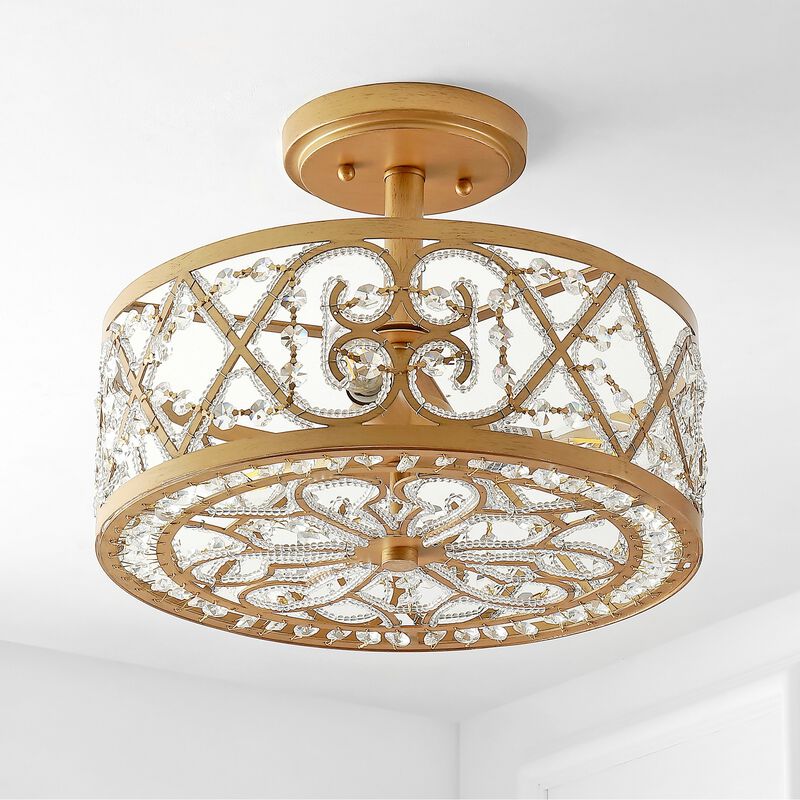 Leila Iron/Crystal Modern Glam LED Flush Mount