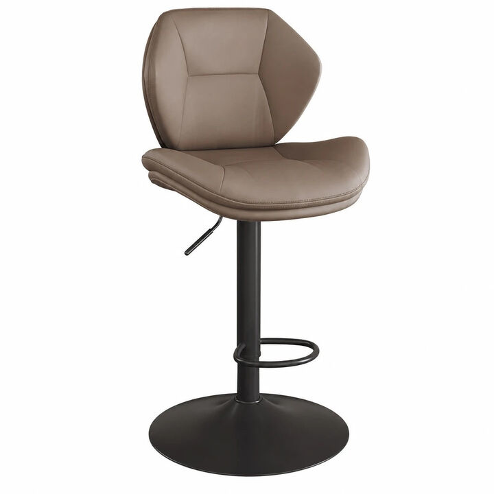 Modern Ergonomic PU Leather Bar Stools, Adjustable Counter Height Stools with Double-Layer Cushion, Steady Stainless Steel Frame Rustic Kitchen Island Chairs for Outdoor