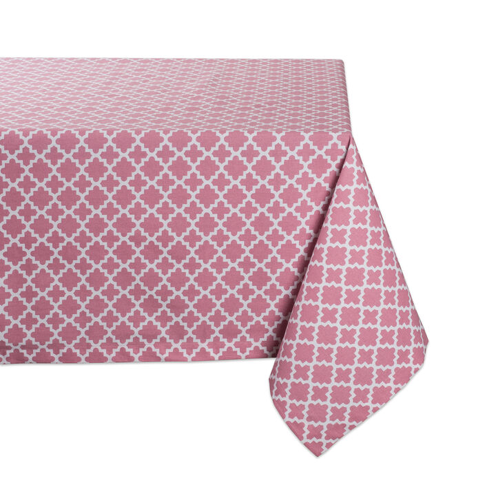 84" Pale Pink and White Lattice Rectangular Tablecloth