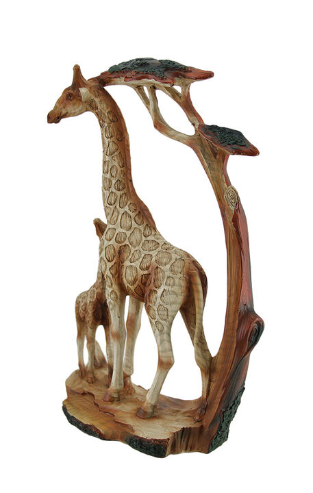 Giraffe Family Carved Wood Look Resin Statue