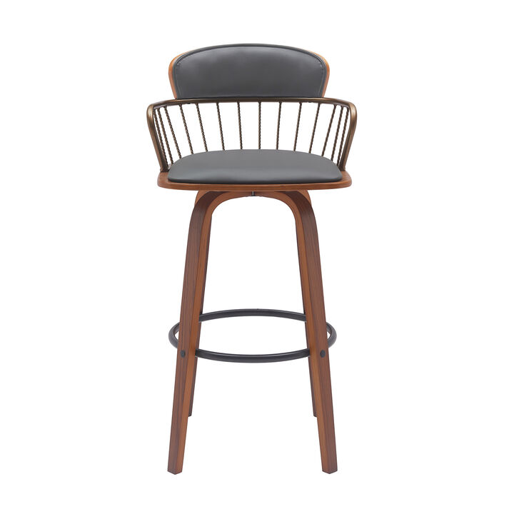 HomeRoots 30" Faux Leather Bar Stool with Low Back and Square Seat