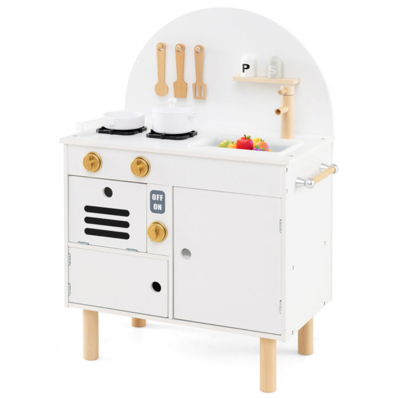 Kids Wooden Play Kitchen Set with Stoves Faucet Sink Microwave and Oven image number 0