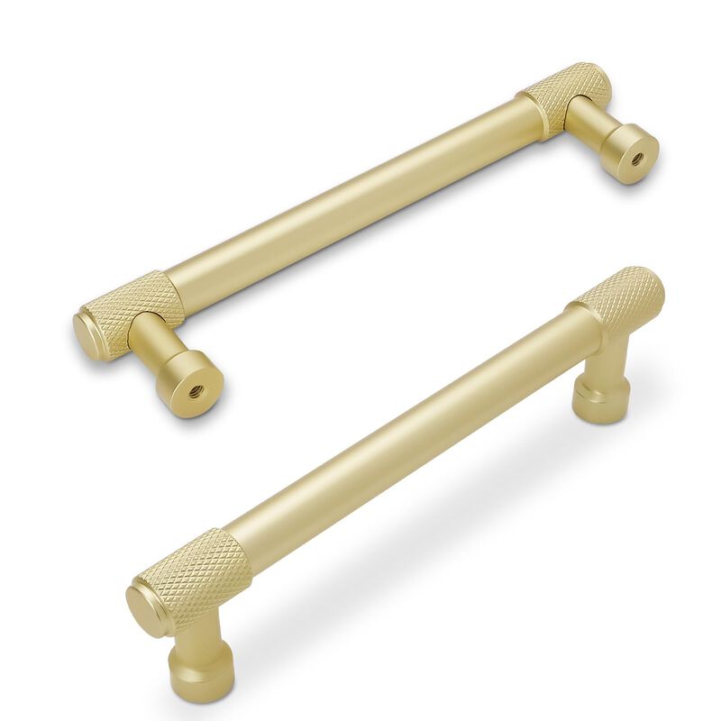 BUKOBYHE 15pk 5'' Cabinet Handles - Brushed Brass Knurled Gold Pulls & Drawer Handles