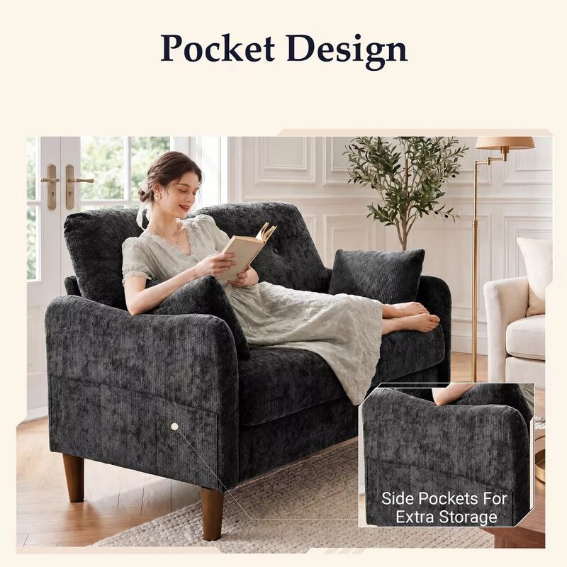 Vipbear 47" Chenille Loveseat Sofa, 2-Seater Small Couch with Deep Spring Seat, High Back Cushion image number 2