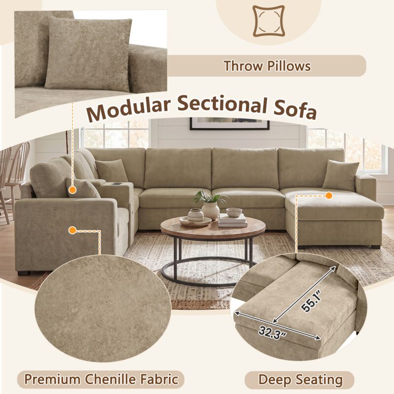 Guftem Modern 5‑Seat U‑Shaped Chenille Sectional Sofa image number 4