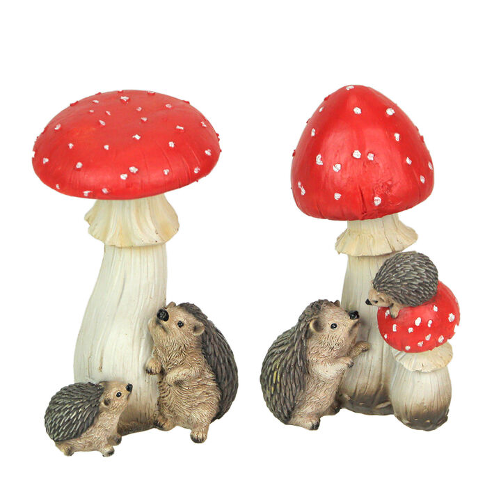 Hedgehogs and Mushrooms Statue Set &ndash; Hand-Painted, Nature-Inspired Decor