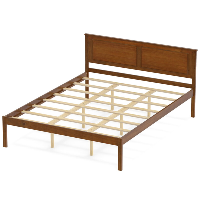 Farmhouse Wood Bed Frame with Headboard and Platform Design for Bedroom-Walnut image number 0