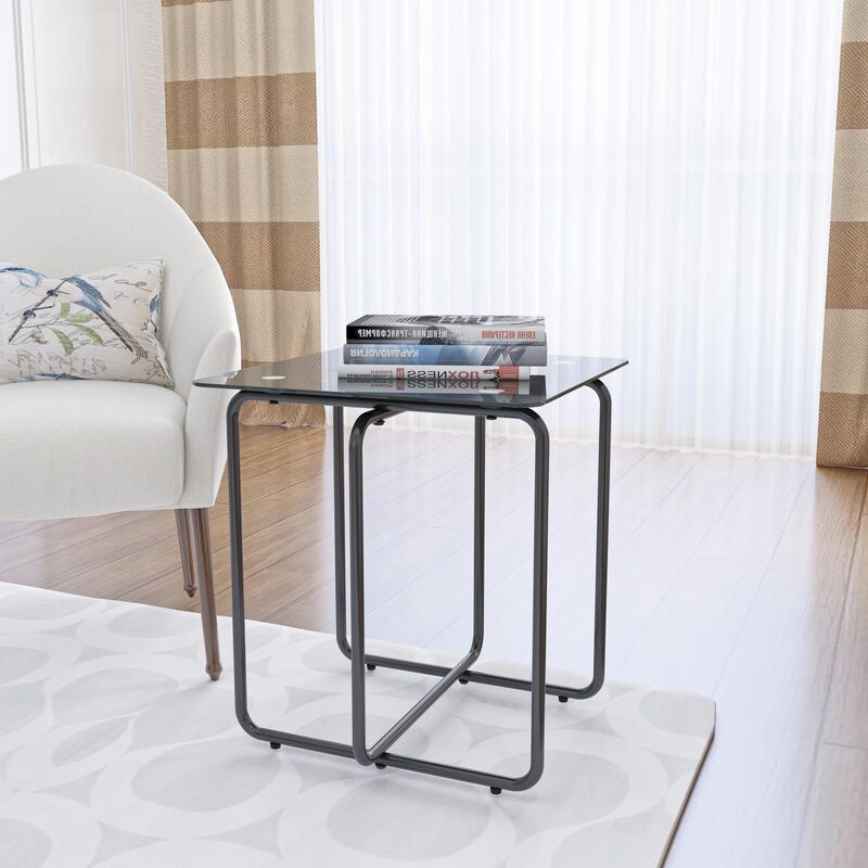 Hivvago Modern Tempered Glass Coffee Table End and Bed Side Table