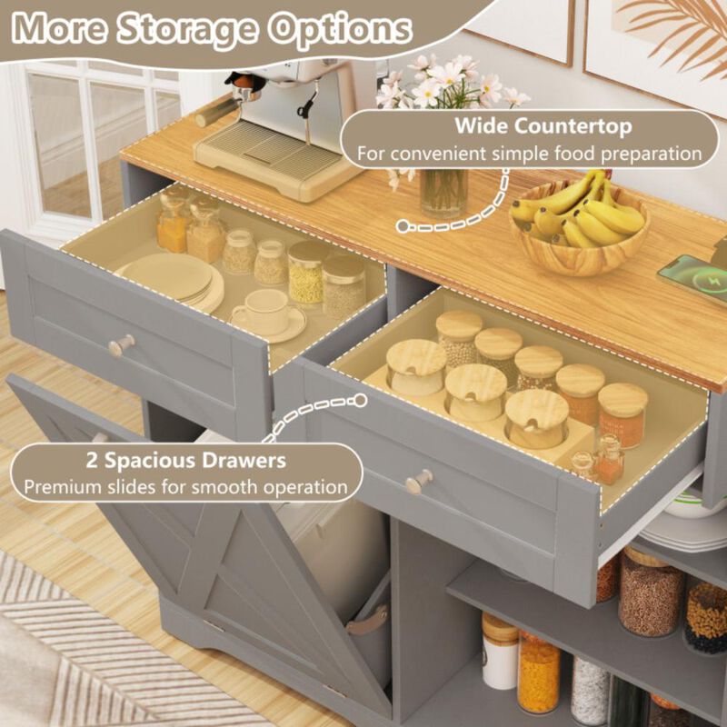 Hivvago Tilt Out Trash Can Cabinet with Outlets and Adjustable Shelf