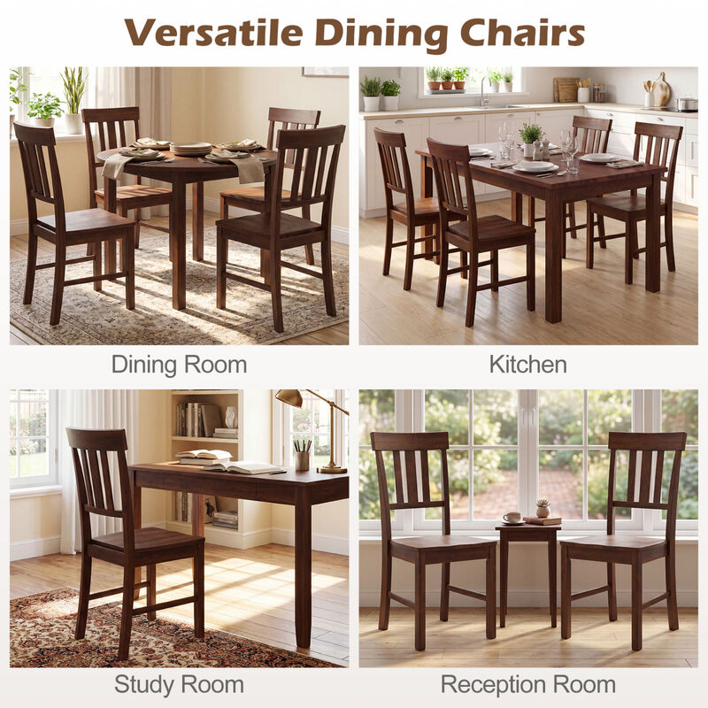 Set of 4 Dining Room Chairs with Rubber Wood Frame and Slat Backrest image number 3