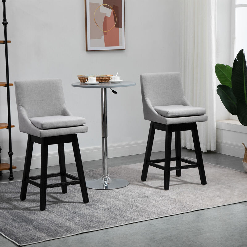 HOMCOM Bar Height Bar Stools Set of 2, Armless Upholstered Swivel Barstools Chairs with Soft Padding Cushion and Wood Legs, Light Gray