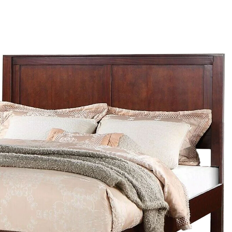 Kali Platform California King Panel Bed, Storage Drawer, Cherry Brown Wood - Benzara