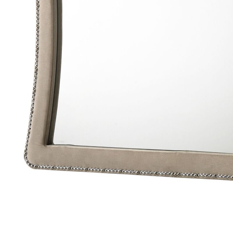 Lino Dresser Mirror, Curved Frame, Nailhead Trim, Cream Velvet 43 Inch image number 5