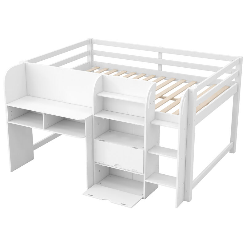 Merax Low Loft Bed with Built-in Desk