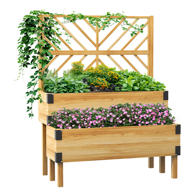 Hivvago 2-Tier Wooden Raised Garden Bed with Trellis image number 0