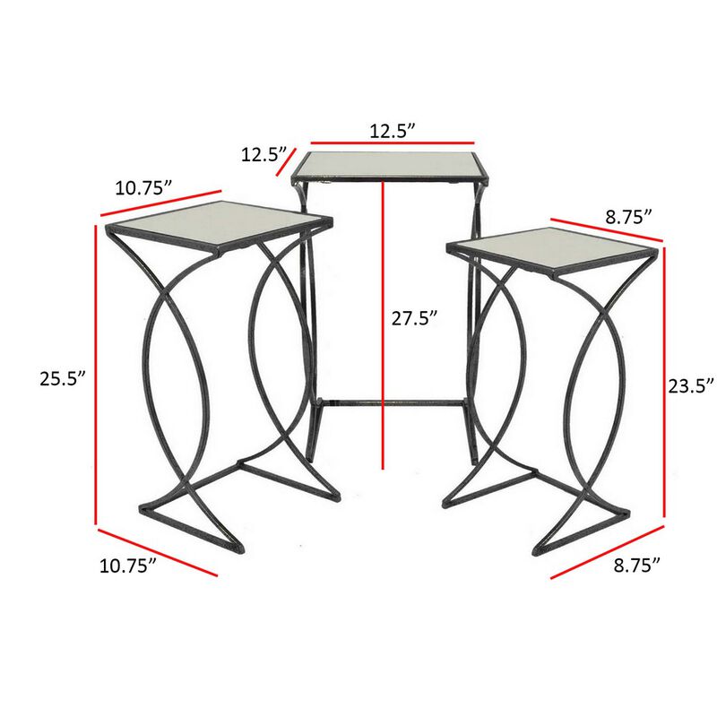 Rikki Plant Stand Table Set of 3, Curved Base, Modern Black Finished Metal - Benzara