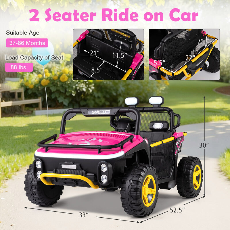 Kids 24V Ride On UTV Car with Dual Seats Horn Music and Story Features image number 2