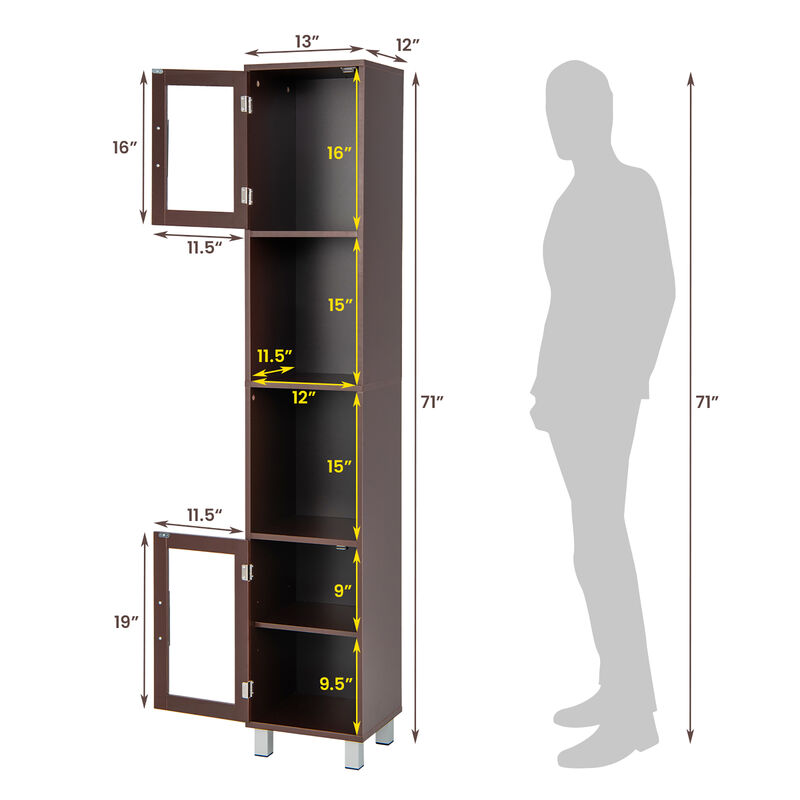 Costway 71'' Tall Tower Bathroom Storage Cabinet Organizer Display Shelves Bedroom Grey