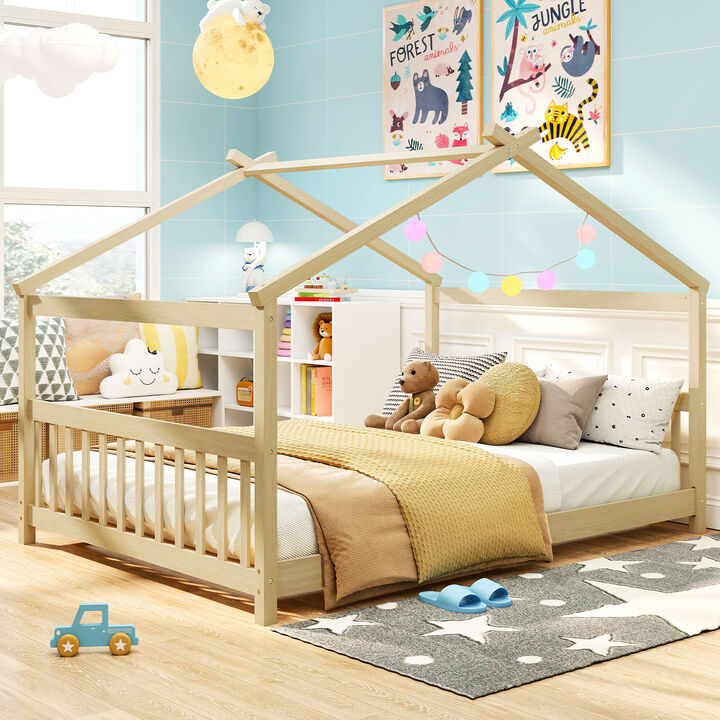 House Bed Frame with Headboard for Kids Bedroom