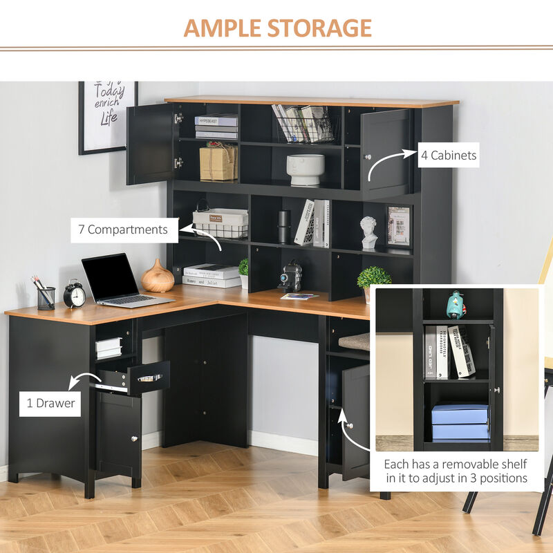 Hivvago 59" L-Shaped Desk with Hutch and Storage image number 4