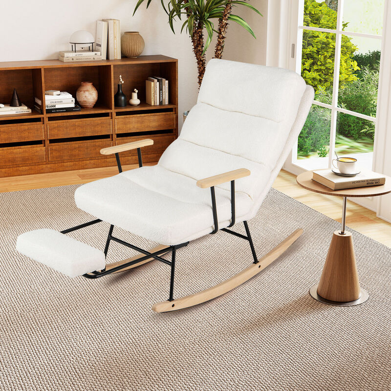 Upholstered Teddy Velvet Rocking Chair for Nursery and Living Room-White image number 1