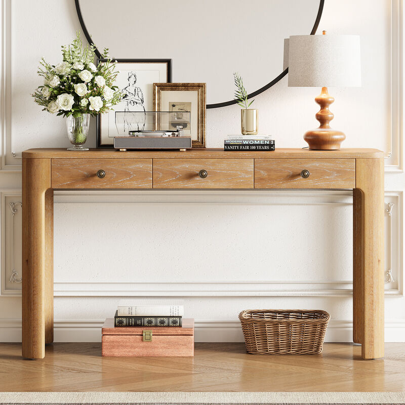 Whisen 52" Rustic Console Table with 3 Drawers, Solid Wood MDF, Sturdy Sofa Table for Entryway Living Room Hallway image number 2