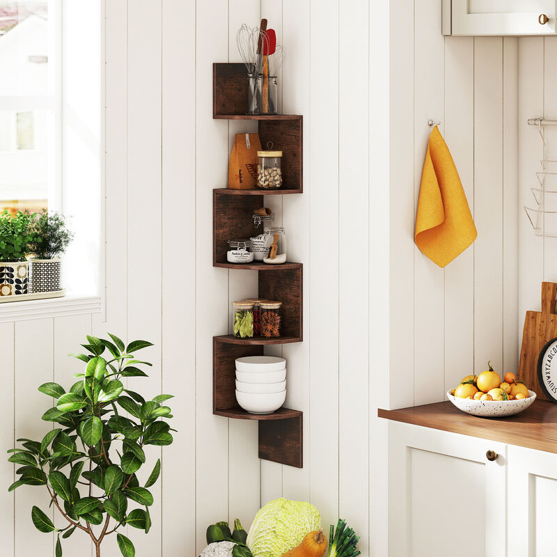 5-Tier Corner Wall Shelf, Floating Bookshelf and Storage Rack for Living Room or Office